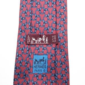 Hermes Chain Link Print Silk Tie 7085 OA